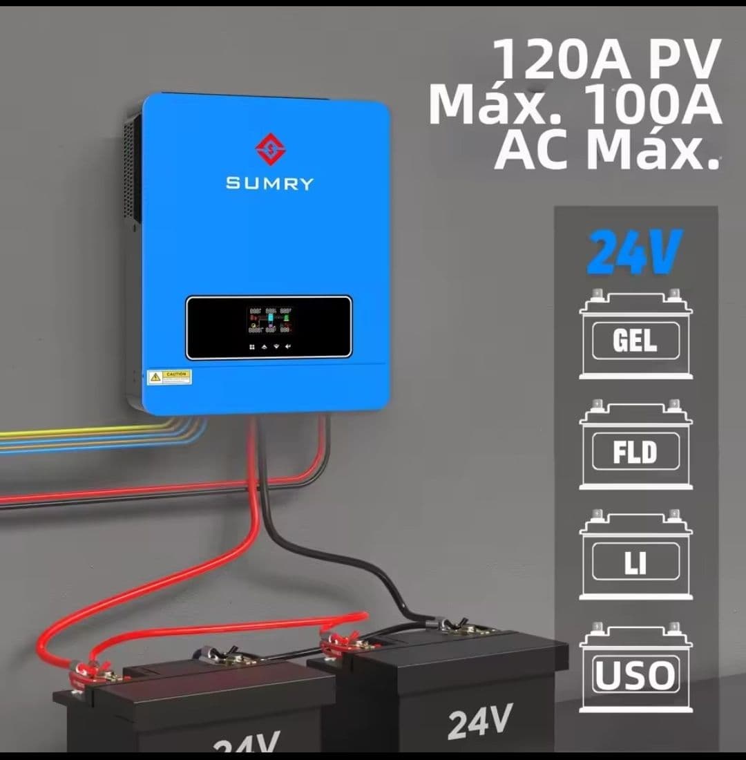 Inversor Solar Híbrido SUMRY 3600W 120VAC 24VDC MPPT 120A (Modelo VICTOR NM-ECO-LV-3.6KW PLUS)