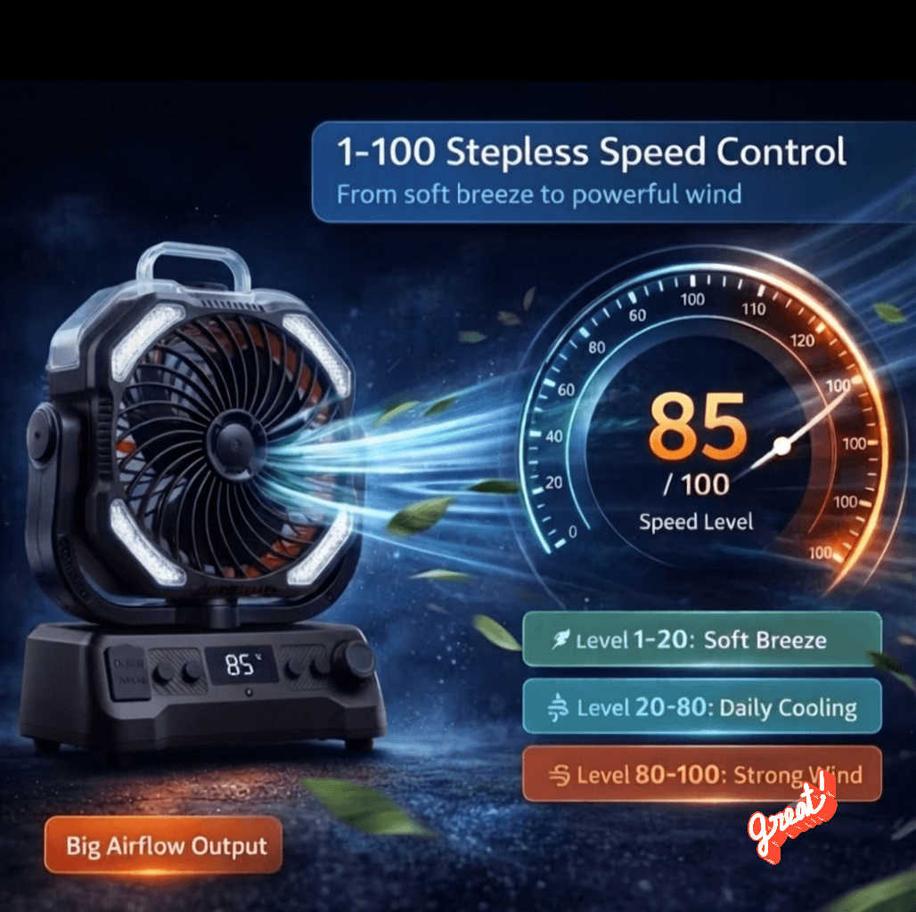 Ventilador portátil TAZTIR modelo YH-F145, 20000 mAh, color negro